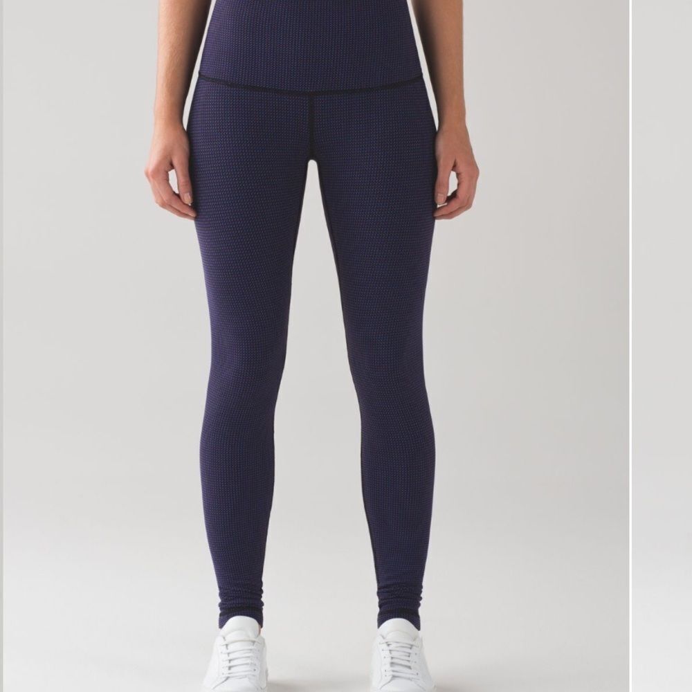 Lululemon Wunder Under Pant (Hi-Rise) Teeny Check Black Cerulean Blue Size 8